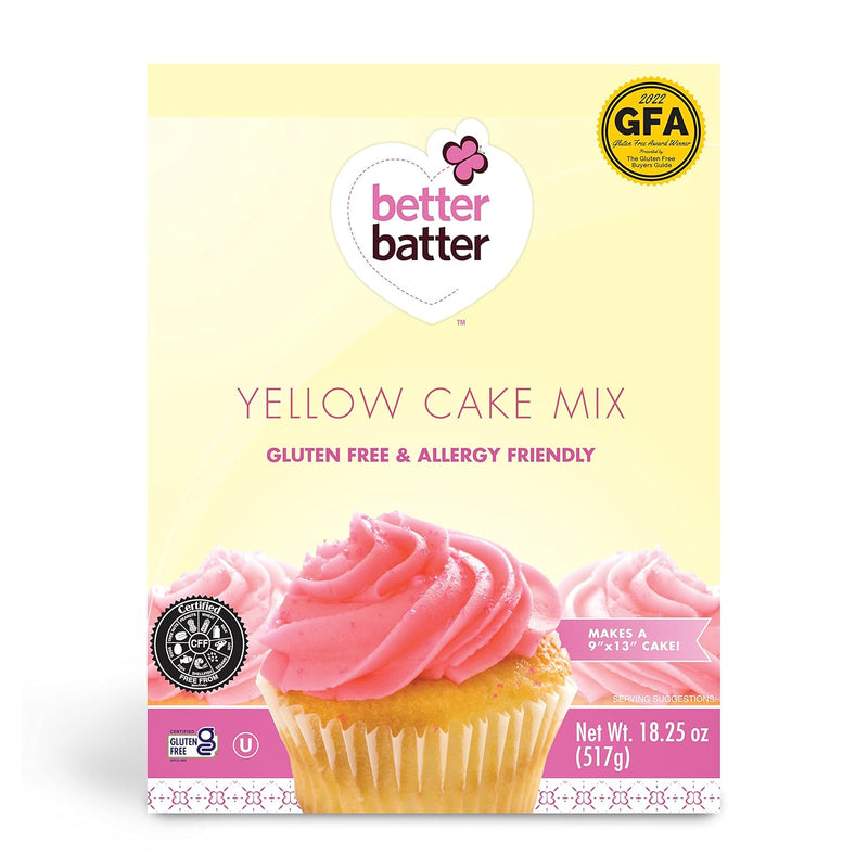 Better Batter Yellow Cake Mix | Certified Kosher, Vegan & Gluten Free Mix for Baking Top 8 Allergen-Free Perfect for Cakes & Cupcakes! Add Water, Oil & Eggs Hostess Kitchen Cooking Gifts 18.25oz Pouch