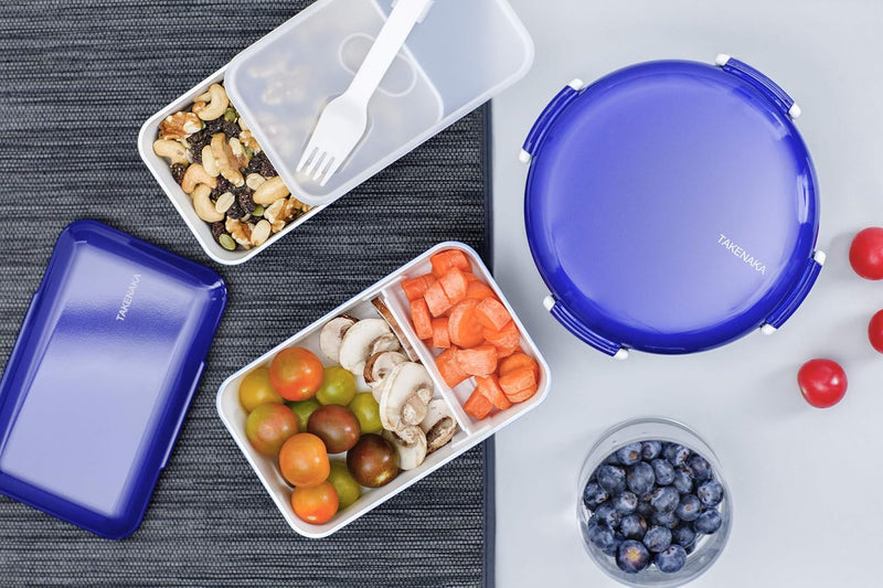 TAKENAKA Bento Bowl for perfect lunch, Eco-Friendly Lunch Box Made in Japan, Recycle Plastic Bottle, Microwave and Dishwasher Safe, Bento Box (Blue Orchid)