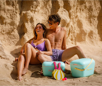 Polarbox Cooler Retro Beach Cooler Vintage Picnic Lunch Box Bag Portable Cooler Travel Camping Hiking 90s Style Ice Chest Extra Large Lightweight for Cans Beers & Seltzer Drinks 20L (Cyan Baby Rose)