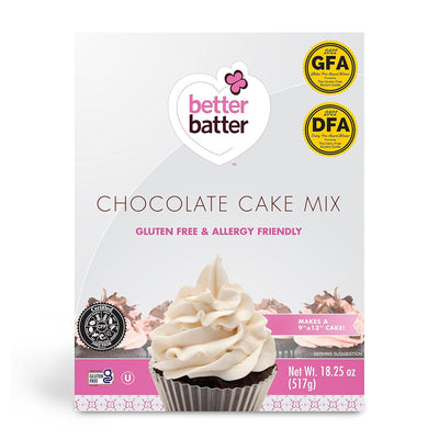 Better Batter Chocolate Cake Baking Mix, Certified Gluten Free, Great for Cupcakes, Moist, Non-GMO, Vegan, Kosher, Top 10 Allergen Friendly, Cup for Cup Baking Alternative, 18.25 oz