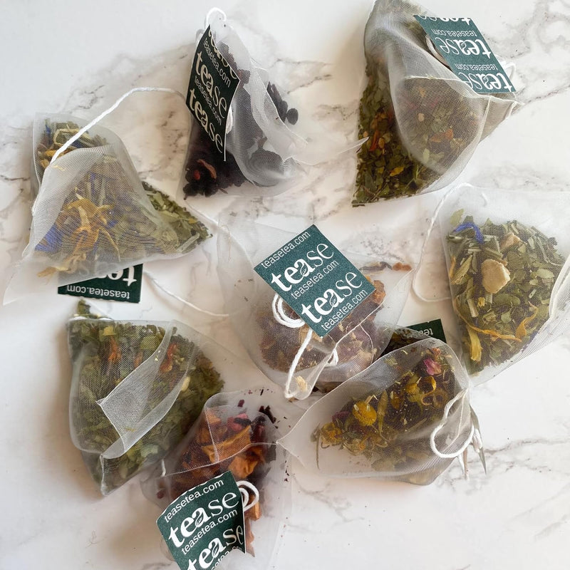 Tease Tea Organic Tea Tube Gift Set | 15 Piece Botanical Pyramid Tea Bag Infuser Sachets Loose Leaf Blend with Yerba Mate, Ginseng, Spearmint, Gingko, Calendula 37g (Focus & Flow)