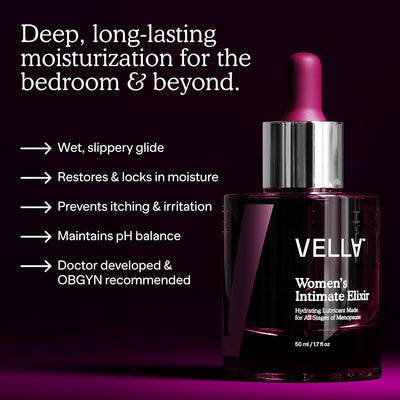 Vella Women's Intimate Elixir™, Lightweight Water-Based Hydration, Ideal for All Stages of Menopause, Hyaluronic Acid Vaginal Moisturizer, Chasteberry & Aloe Vera, Body Glide for Intimate Areas
