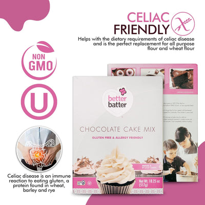 Better Batter Chocolate Cake Baking Mix, Certified Gluten Free, Great for Cupcakes, Moist, Non-GMO, Vegan, Kosher, Top 10 Allergen Friendly, Cup for Cup Baking Alternative, 18.25 oz