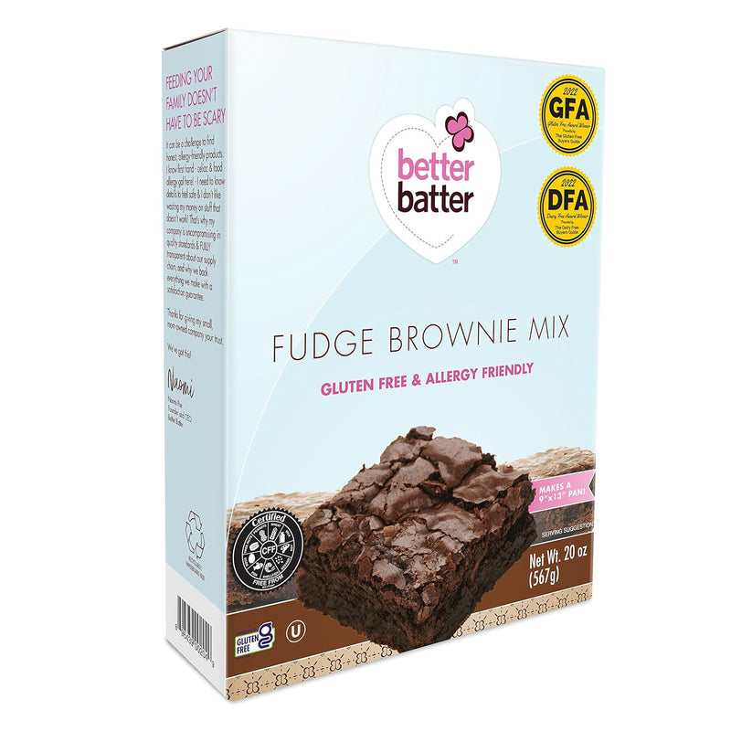 Better Batter Fudge Brownie Baking Mix, Certified Gluten Free, Non-GMO, Vegan, Kosher, Top 10 Allergen Friendly, Cup for Cup Baking Alternative, 20oz