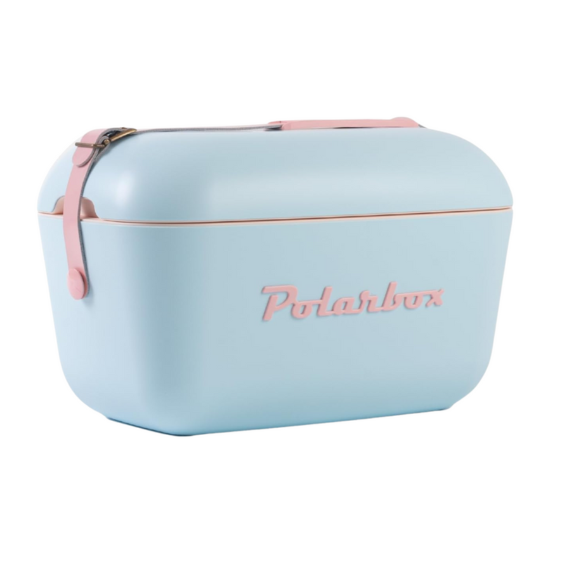 Polarbox Cooler Retro Beach Cooler Vintage Picnic Lunch Box Bag Portable Cooler Travel Camping Hiking 90s Style Ice Chest Medium Lightweight for Cans Beers & Seltzer Drinks 12L (Sky Blue Rose)
