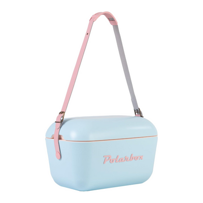 Polarbox Cooler Retro Beach Cooler Vintage Picnic Lunch Box Bag Portable Cooler Travel Camping Hiking 90s Style Ice Chest Medium Lightweight for Cans Beers & Seltzer Drinks 12L (Sky Blue Rose)