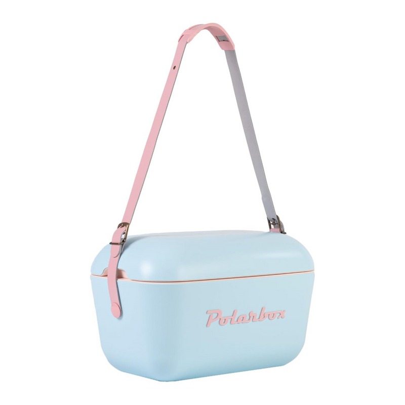 Polarbox Cooler Retro Beach Cooler Vintage Picnic Lunch Box Bag Portable Cooler Travel Camping Hiking 90s Style Ice Chest Medium Lightweight for Cans Beers & Seltzer Drinks 12L (Sky Blue Rose)