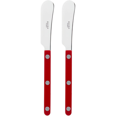 Set of 2 Spreader Knives 5.5 inches - Bistrot Collection - Perfect for Butter, Tapenades, Spreads - Stainless Steel & Nylon - Dishwasher Safe - Burgundy - Brilliant Finish