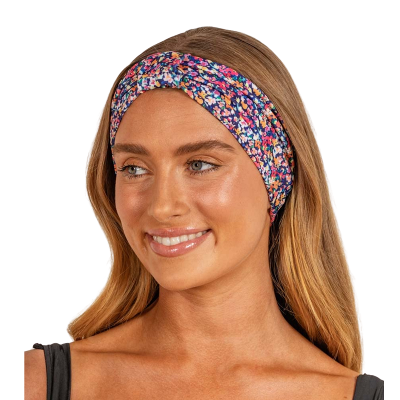 LOUVELLE Stylish SERAPHINE Luxury Silky Headband Quick Dry, Stretchy to Protect Hairline while Applying Makeup, Masks, or by the Pool (Bright Ditsy)