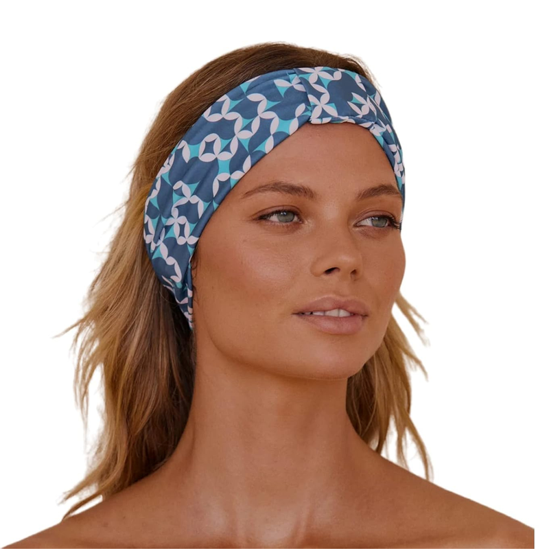 LOUVELLE Stylish SERAPHINE Luxury Silky Headband Quick Dry, Stretchy to Protect Hairline while Applying Makeup, Masks, or by the Pool (Emerald Geo)