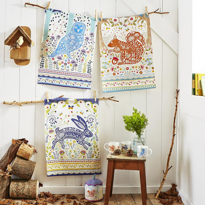 Ulster Weavers Tea Towel Cotton, Durable & Machine Washable, Eco-Friendly Design, Ideal Size, Animal Theme, Woodland Owl, Blue