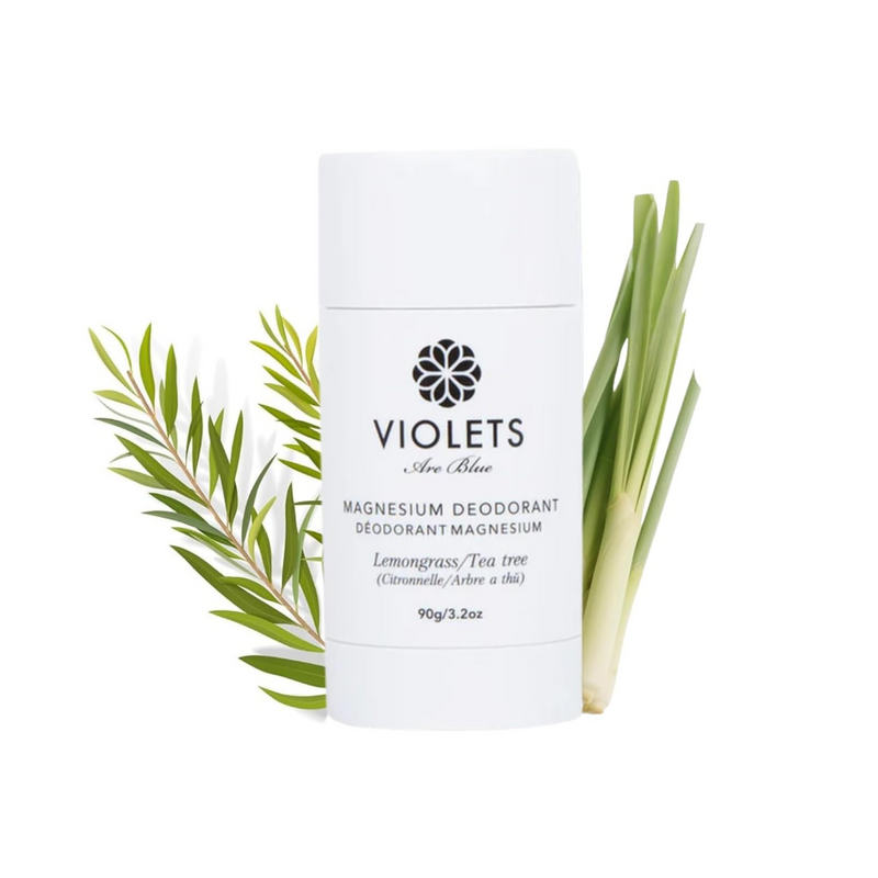 Violets Are Blue Magnesium Deodorant – Award-Winning, Aluminum-Free, Baking Soda-Free – Long-Lasting Natural Deodorant with Coconut Oil – Cream Formula for Women & Men 3.2oz (Lemongrass & Tea Tree)