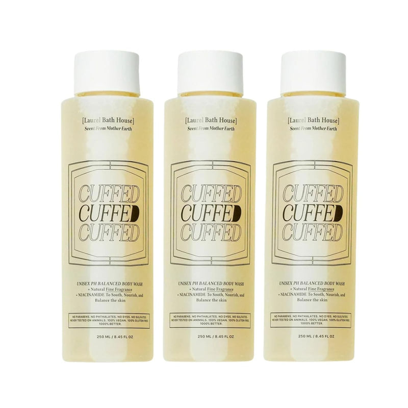 Cuffed Body Wash | Hydrates, Cleanses, Nourishes Skin with Niacinamide Notes of Leather, Tobacco, Raspberry | Free From Parabens, Sulfates & Phthalates 8oz (3 Pack)