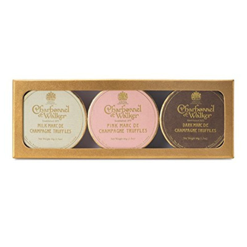 Charbonnel et Walker Tri of Marc de Champagne Gift Set - Milk Marc de Champagne, Pink Marc de Champagne, Dark Marc de Champagne (3xnet weight 1.5oz)