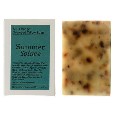 Summer Solace Beef Tallow Soap Bar All-Natural Face & Body Wash Brick Exfoliating Deeply Nourishing Handcrafted Moisturizing Bar for Dry, Sensitive Skin with Seaweed, Green Tea, Neroli (Sea Change)