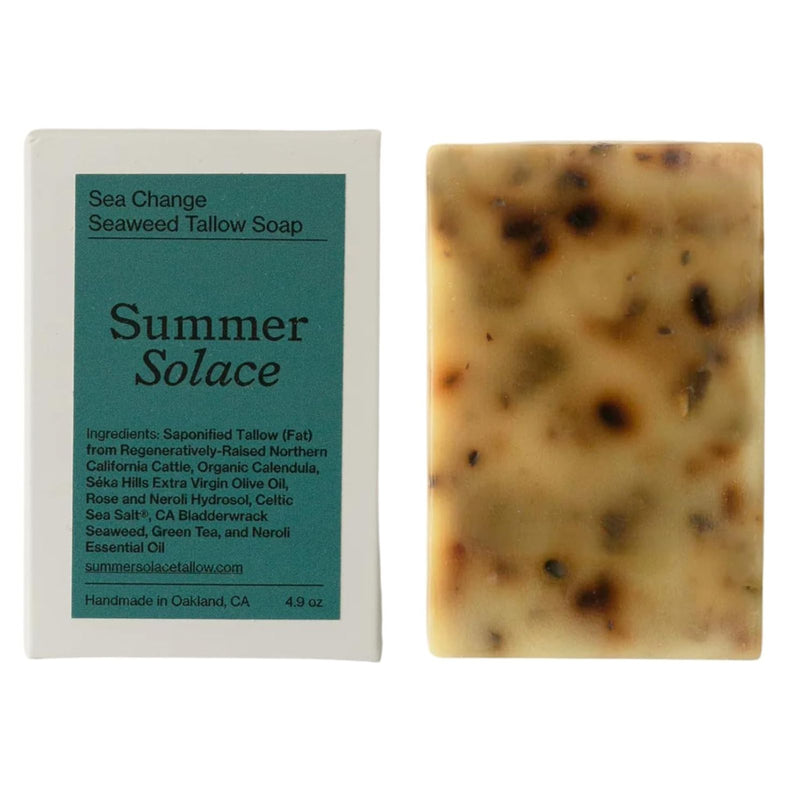 Summer Solace Beef Tallow Soap Bar All-Natural Face & Body Wash Brick Exfoliating Deeply Nourishing Handcrafted Moisturizing Bar for Dry, Sensitive Skin with Seaweed, Green Tea, Neroli (Sea Change)