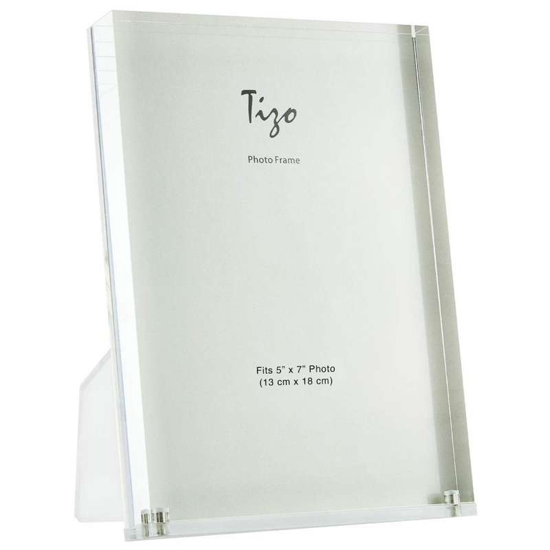 TIZO Design Vertical 5x7 Lucite Picture Frame, Durable 1 Inch Thick Clear Lucite & Magnetic Closures, Elegant & Practical Boutique Quality Photo Frame (Multiple Colors Available)