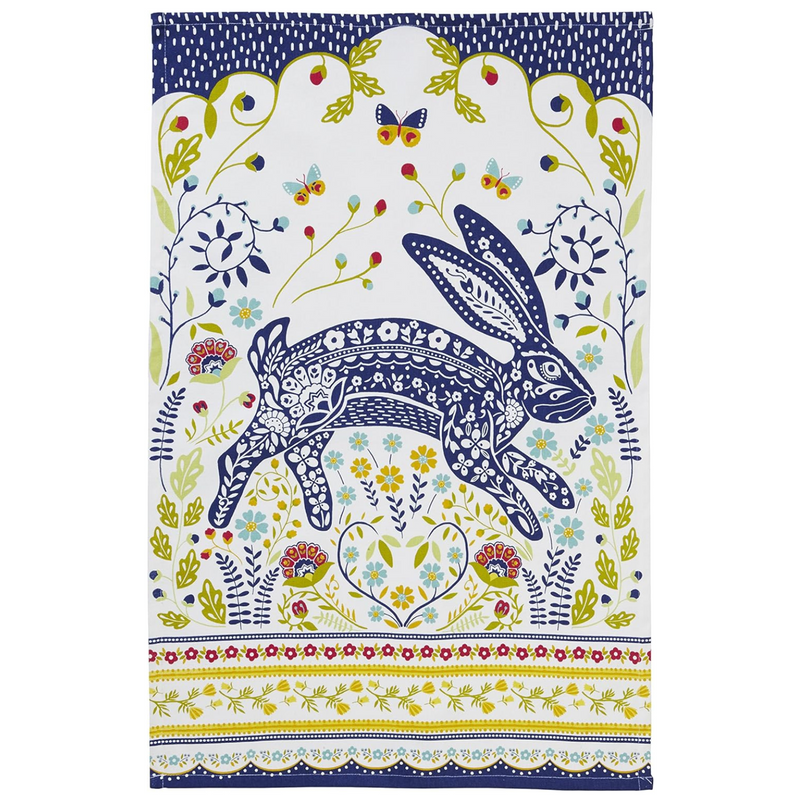 Ulster Weavers Tea Towel Cotton, Durable & Machine Washable, Eco-Friendly Design, Ideal Size, Animal Theme, Woodland Hare, Blue