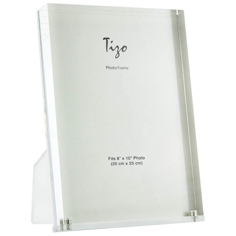 TIZO Design Vertical 8x10 Lucite Picture Frame, Durable 1 Inch Thick Clear Lucite & Magnetic Closures, Elegant & Practical Boutique Quality Photo Frame (Multiple Colors Available)