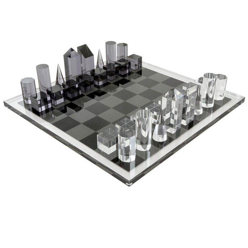 Tizo Design Elegant 17” Lucite Chess Set, Designer Lucite & Acrylic Pieces, Modern & Trendy, Multiple Options Available (Clear & Smoke)