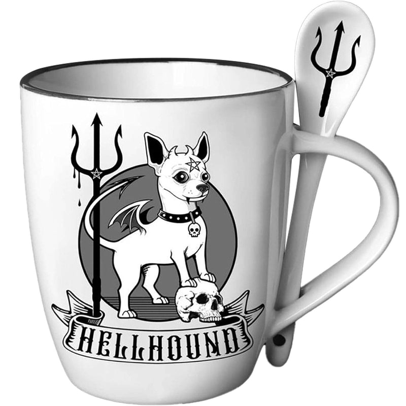 Alchemy Gothic Hellhound Mug and Spoon Set, white, 13oz (ALMUG24)