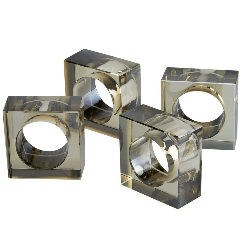Tizo Design Elegant Crystal Napkin Rings Set-4, Crystal Glass Napkin Holders, Smoke (Also Available in Clear)