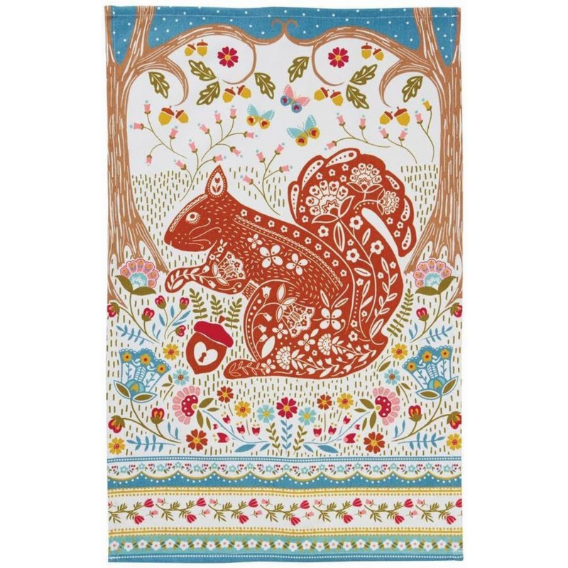 Ulster Weavers Tea Towel Cotton, Durable & Machine Washable, Eco-Friendly Design, Ideal Size, Animal Theme, Woodland Squirrel, Orange
