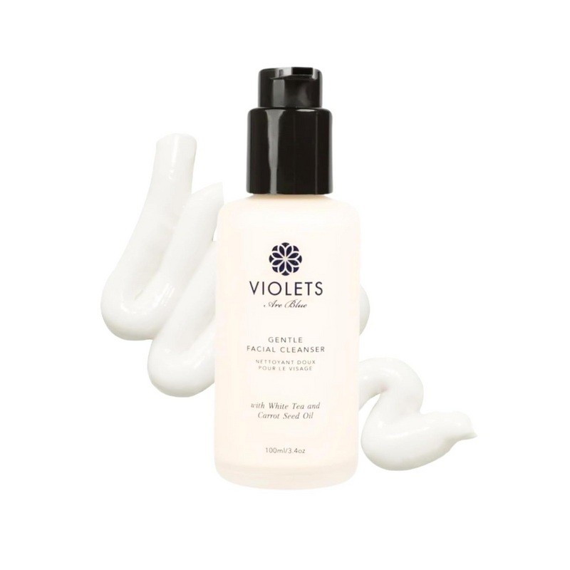 Violets Are Blue Gentle Cream Cleanser with White Tea, Carrot Seed & Evening Primrose – Non-Foaming Face Wash for All Skin Types – Creamy Daily Makeup Remover with Argan & Lavender Oils 100ml