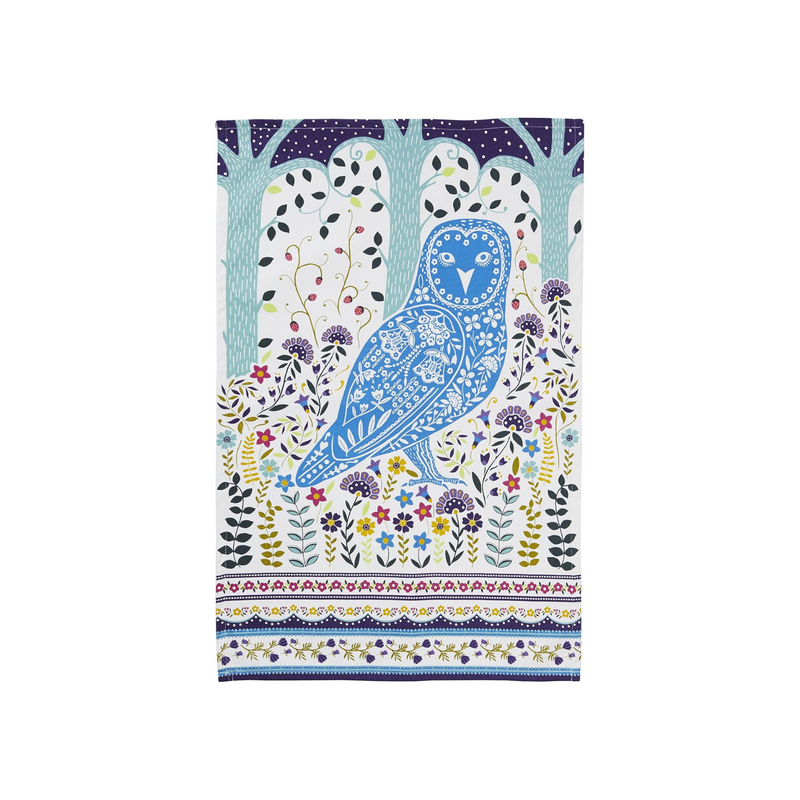 Ulster Weavers Tea Towel Cotton, Durable & Machine Washable, Eco-Friendly Design, Ideal Size, Animal Theme, Woodland Owl, Blue