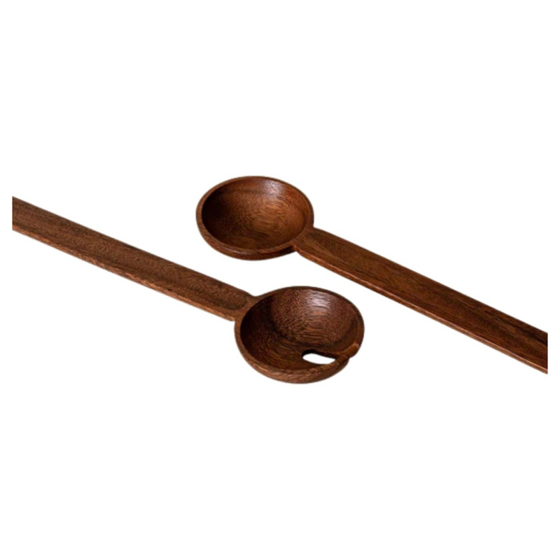 Holcomb Studio Dottie Salad Servers | Walnut Wood Serving Spoon & Fork Rounded with Notched Neck Rest on Bowl Rim | Modern Minimalist Entertaining Wedding Hostess Gift Dinner Table Home Decor 12"L