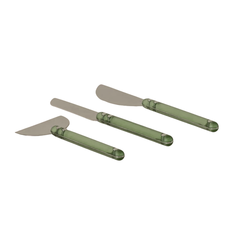 Holcomb Studio Wedge Cheese Knives | 3-Piece Stainless Steel Cheese Knife Set with Frosted Sage Handles | Modern Serveware for Hard & Soft Cheeses | Dishwasher Safe Giftable Entertaining Essential