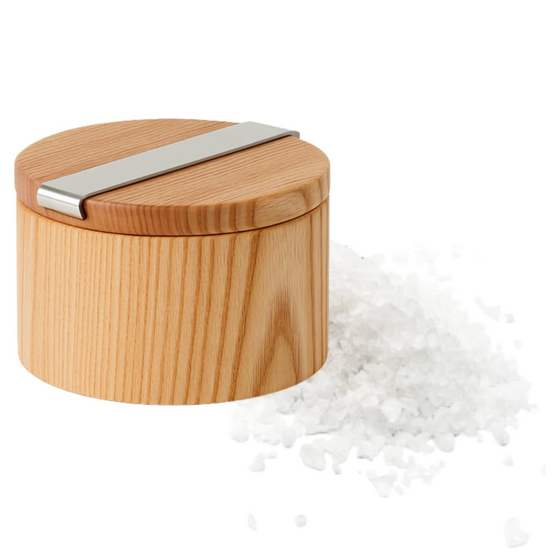 Holcomb Stash Salt Cellar – Handcrafted Ash Wood Salt Box with Swivel Lid & Metal Accent Elegant Countertop Luxury Salt Holder for Sea Salt, Spices Modern Kitchen Essentials, Home Decor Hostess Gifts