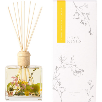 Rosy Rings Lemon Blossom & Lychee Botanical Reed Diffuser 13 oz - Lasts 6-12 Months Aromatherapy