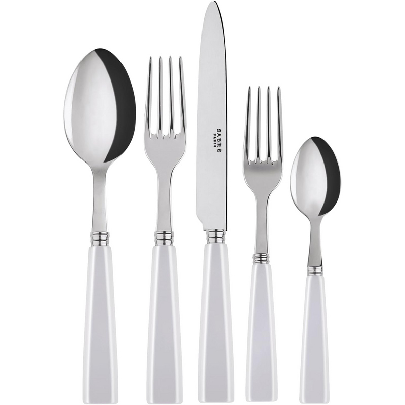 5-Piece Flatware Set - Icône Collection - Knife, Fork, Soup Spoon, Teaspoon & Dessert Fork - Stainless Steel & Acrylic - Dishwasher Safe - White