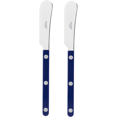 Set of 2 Spreader Knives 5.5 inches - Bistrot Collection - Perfect for Butter, Tapenades, Spreads - Stainless Steel & Nylon - Dishwasher Safe - Navy Blue - Brilliant Finish