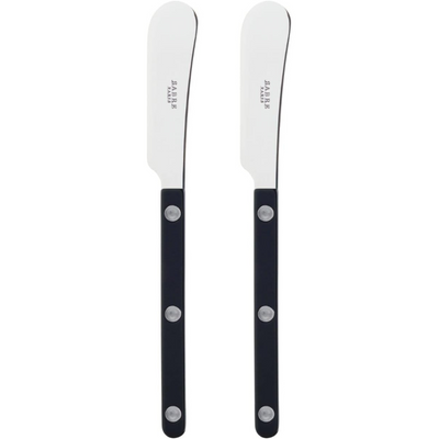 Set of 2 Spreader Knives 5.5 inches - Bistrot Collection - Perfect for Butter, Tapenades, Spreads - Stainless Steel & Nylon - Dishwasher Safe - Black - Brilliant Finish