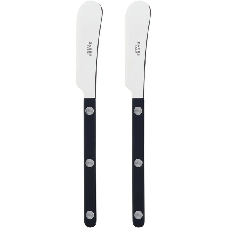 Set of 2 Spreader Knives 5.5 inches - Bistrot Collection - Perfect for Butter, Tapenades, Spreads - Stainless Steel & Nylon - Dishwasher Safe - Black - Brilliant Finish