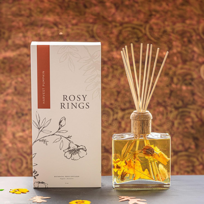 Rosy Rings Botanical Reed Diffuser 13oz - Lasts 6-12 Months Aromatherapy Notes of Cinnamon Clove Vanilla Long Lasting Floral Luxurious Fragrance Home Decor Housewarming Wedding Gifts (Harvest Pumpkin)