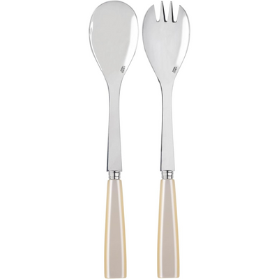 2-Piece Salad Servers 10.2 inches - Icône Collection - Stainless Steel & Acrylic - Dishwasher Safe - Pearly White