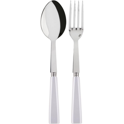 2-Piece Serving Set - Icône Collection - Large Fork & Large Spoon - Stainless Steel & Acrylic - Dishwasher Safe - White