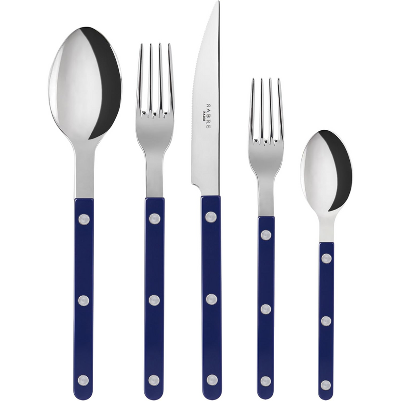 20-Piece Flatware Set for 4 - Bistrot Collection - Knife, Fork, Soup Spoon, Teaspoon & Dessert Fork - Stainless Steel & Nylon - Dishwasher Safe - Navy Blue - Shiny Finish