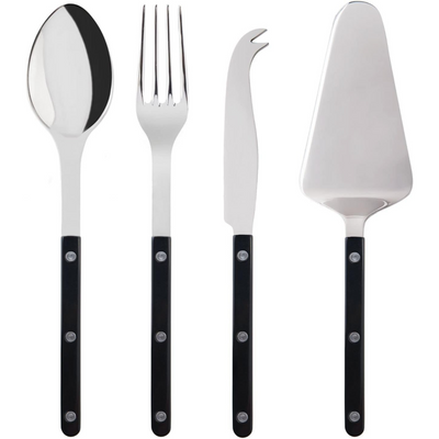 4-Piece Serving Set - Bistrot Collection - 2 Serving Flatware, Serrated Pie Server, Large Cheese Knife - Stainless Steel & Nylon - Dishwasher Safe - Black - Brilliant Finish