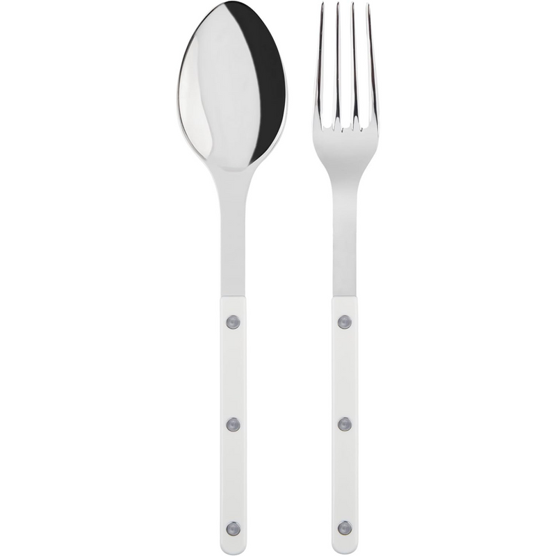 2-Piece Serving Set - Bistrot Collection - Large Fork & Large Spoon - Stainless Steel & Nylon - Dishwasher Safe - White - Brilliant Finish