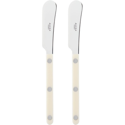 Set of 2 Spreader Knives 5.5 inches - Bistrot Collection - Perfect for Butter, Tapenades, Spreads - Stainless Steel & Nylon - Dishwasher Safe - Ivory - Brilliant Finish