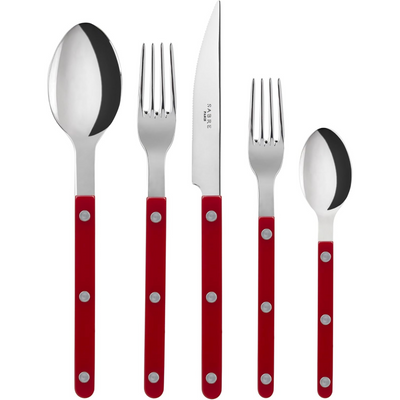 20-Piece Flatware Set for 4 - Bistrot Collection - Knife, Fork, Soup Spoon, Teaspoon & Dessert Fork - Stainless Steel & Nylon - Dishwasher Safe - Burgundy - Shiny Finish