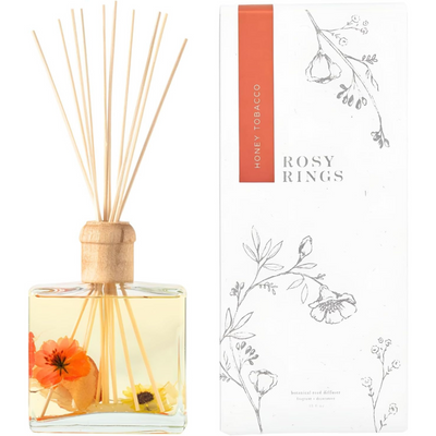 Rosy Rings Honey Tobacco Botanical Reed Diffuser 13oz - Lasts 6-12 Months, Aromatherapy Diffuser, Reed Diffuser Sticks, Diffuser with Botanicals Perfect for Home Decor!