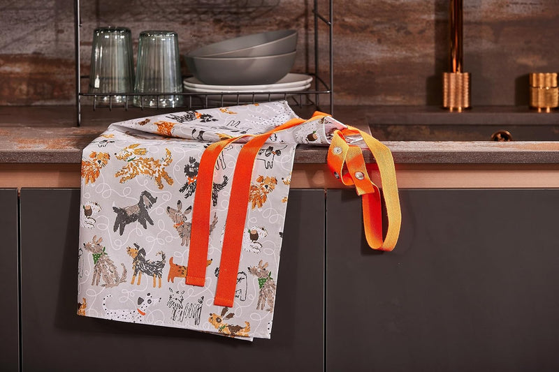 Ulster Weavers 100% Cotton Wipe Clean PVC Coating-Eco-Friendly, Made from Recycled Materials-Stylish and Perfect for Every Kitchen, Dog Days, Grey Apron
