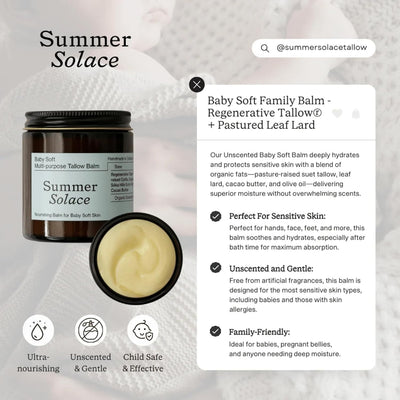 Family Balm Unscented with Light Cacao Butter | Moisturizing Leaf Lard, Pasture Raised Cattle Suet, Organic Pastured Leaf Lard Nourishing Face & Body Balm for Parents 50ml