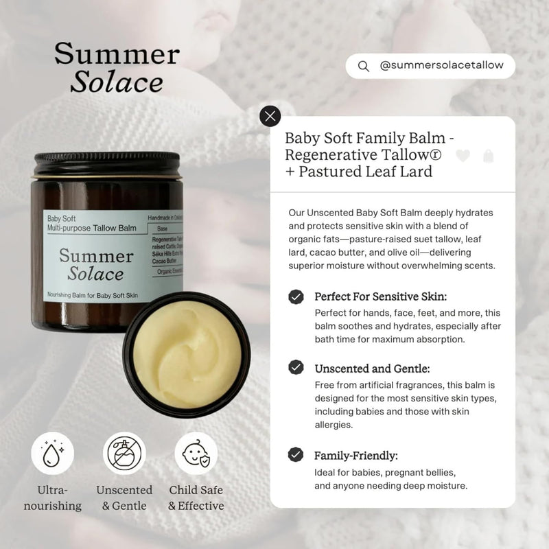 Family Balm Unscented with Light Cacao Butter | Moisturizing Leaf Lard, Pasture Raised Cattle Suet, Organic Pastured Leaf Lard Nourishing Face & Body Balm for Parents 50ml
