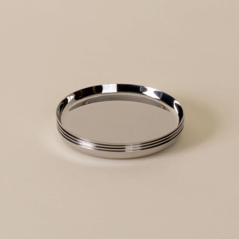 Holcomb Studio Puddle Coasters | Set of 3 Polished Stainless Steel Drink Coasters with Anti-Slip Base & Shallow Lip | Modern Surface Protection for Glasses, Bottles & Carafes | Minimalist Home Accent